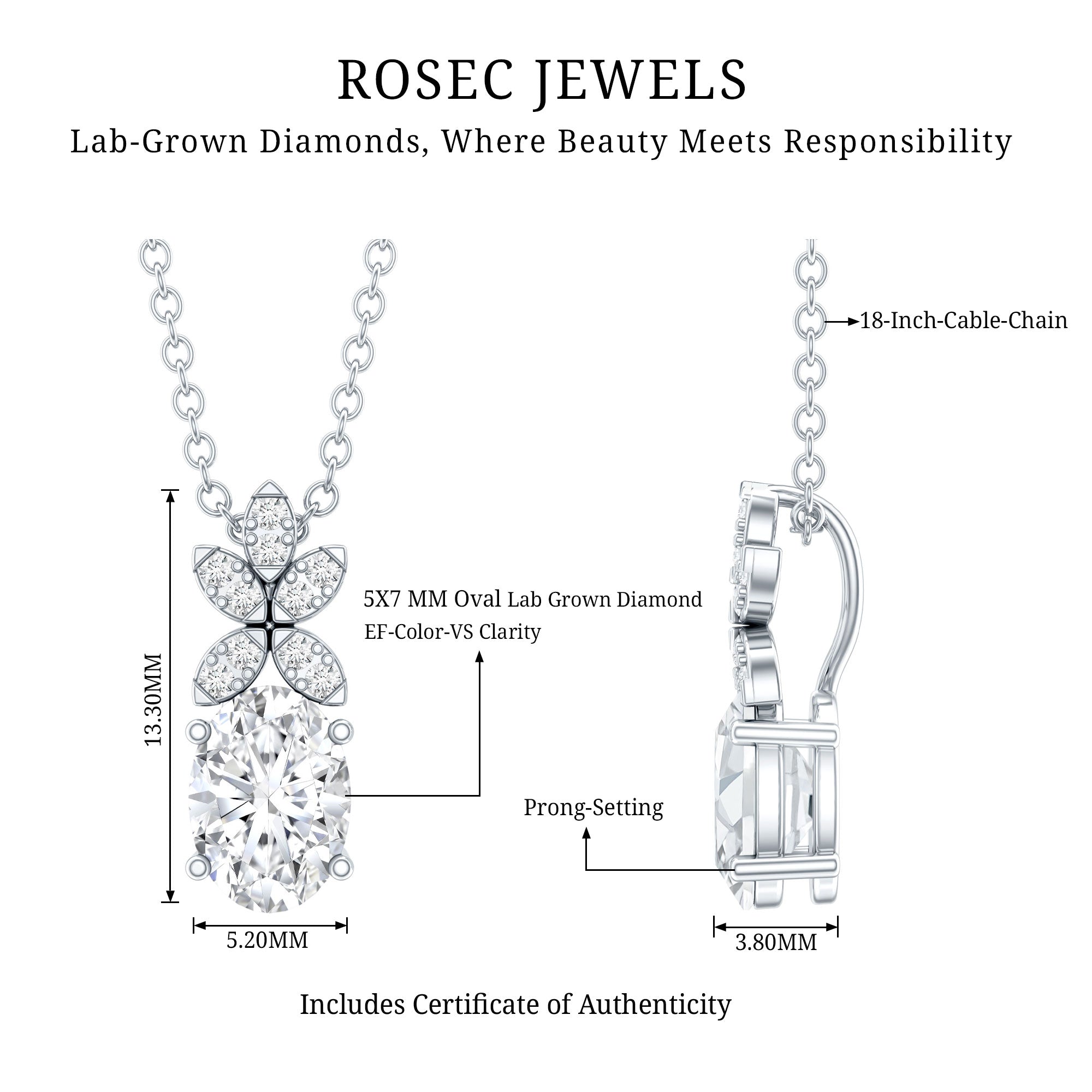 0.7 Carat Oval Shaped Lab Grown Diamond Flower Pendant