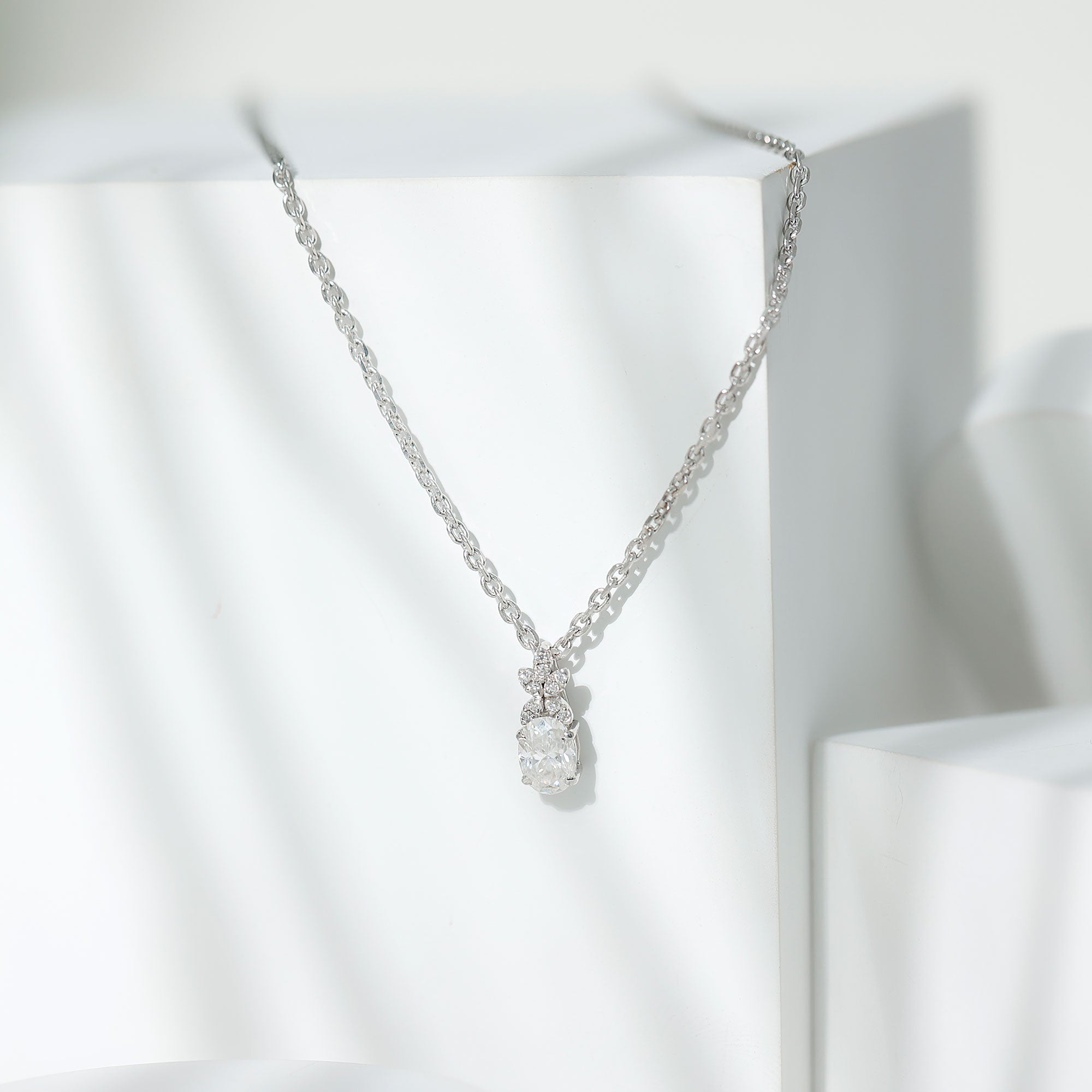 0.7 Carat Oval Shaped Lab Grown Diamond Flower Pendant