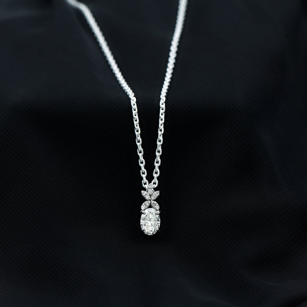 0.7 Carat Oval Shaped Lab Grown Diamond Flower Pendant
