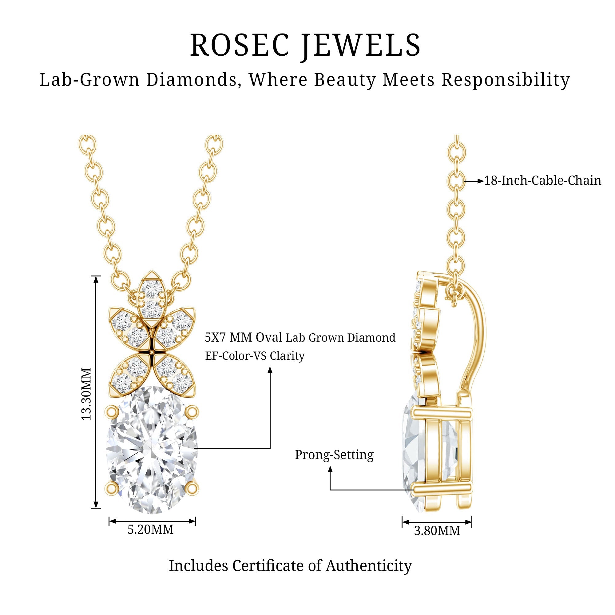 0.7 Carat Oval Shaped Lab Grown Diamond Flower Pendant