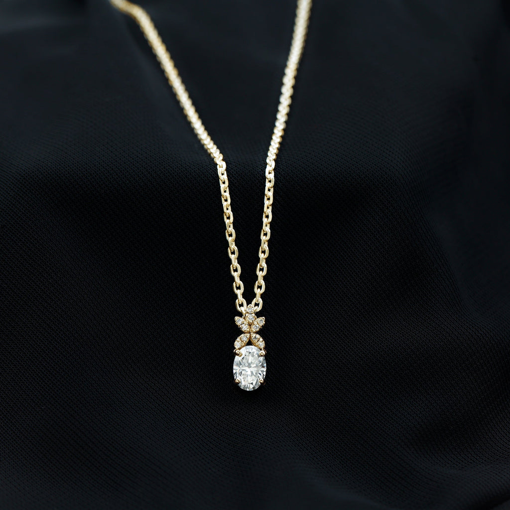 0.7 Carat Oval Shaped Lab Grown Diamond Flower Pendant