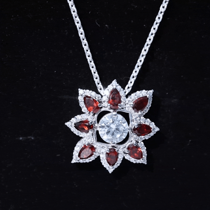 Lab Grown Diamond Pendant – Certified Flower Necklace With Red Garnet Petals