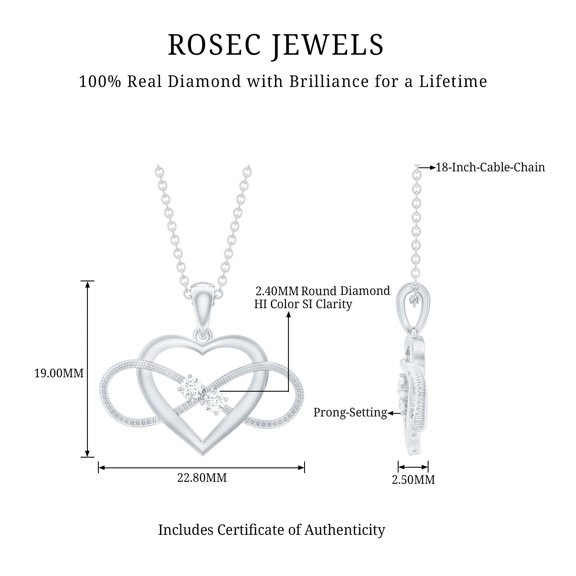 Diamond Infinity Necklace - Heart Pendant With Sparkling Diamonds For Her