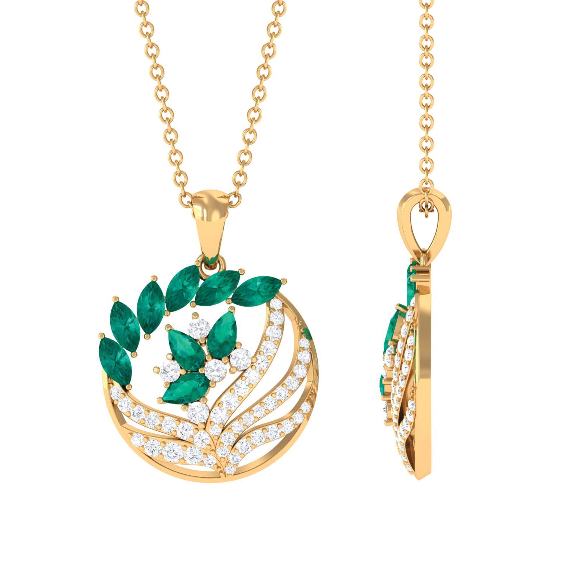 Emerald Cocktail Necklace – Designer Floral Statement Jewelry with Diamonds
