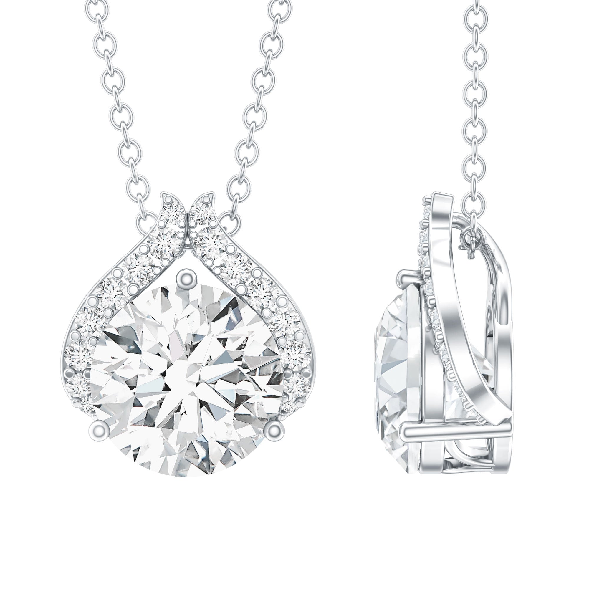 Certified 2 Carat Round Lab Grown Diamond Bridal Necklace