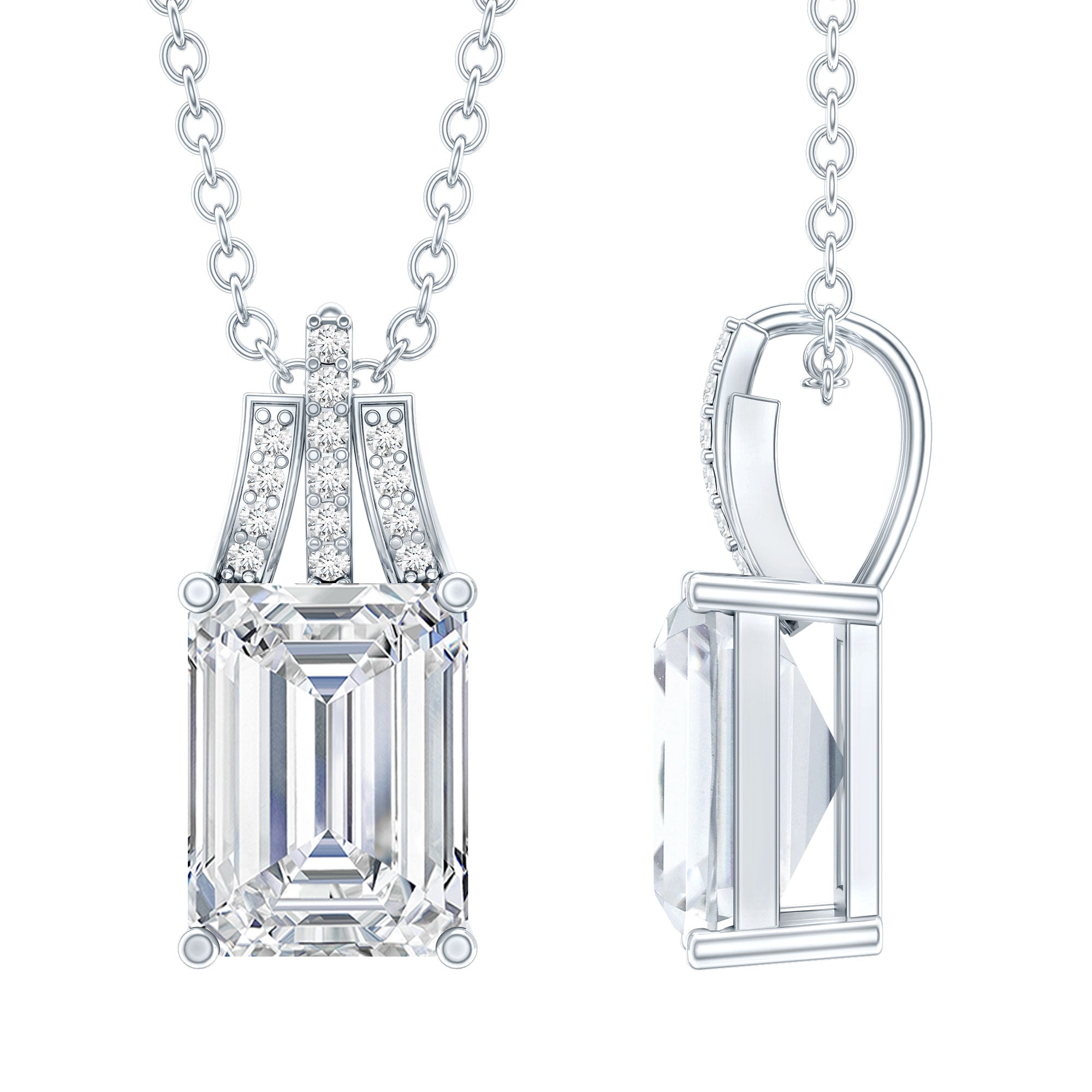 1.8 Carat Solitaire Lab Grown Diamond Emerald Cut Necklace