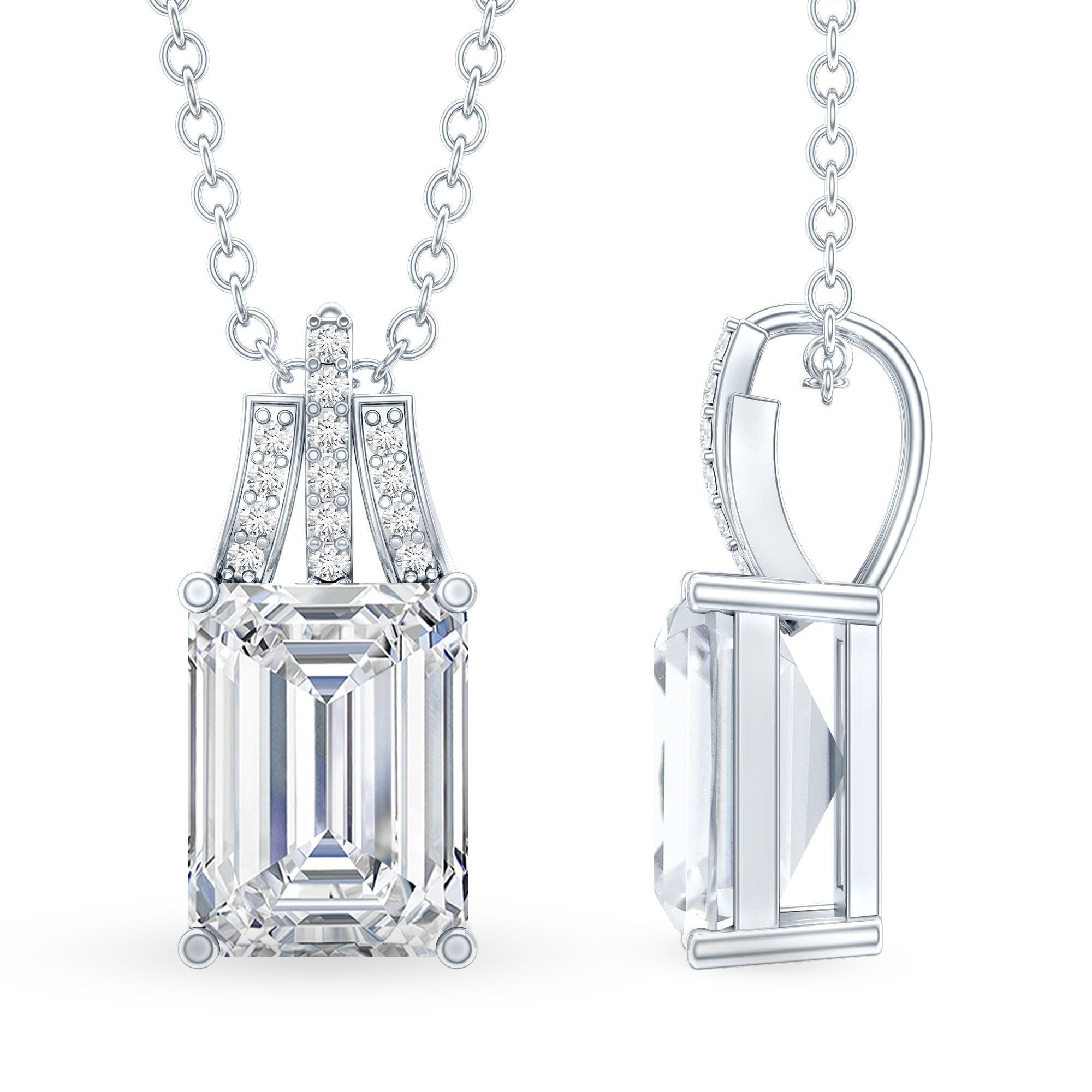 1.8 Carat Solitaire Lab Grown Diamond Emerald Cut Necklace