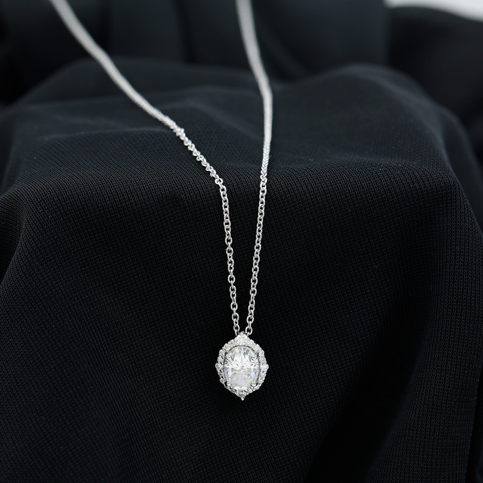 1.2 Carat Oval Shaped Lab Grown Diamond Wedding Necklace With Halo