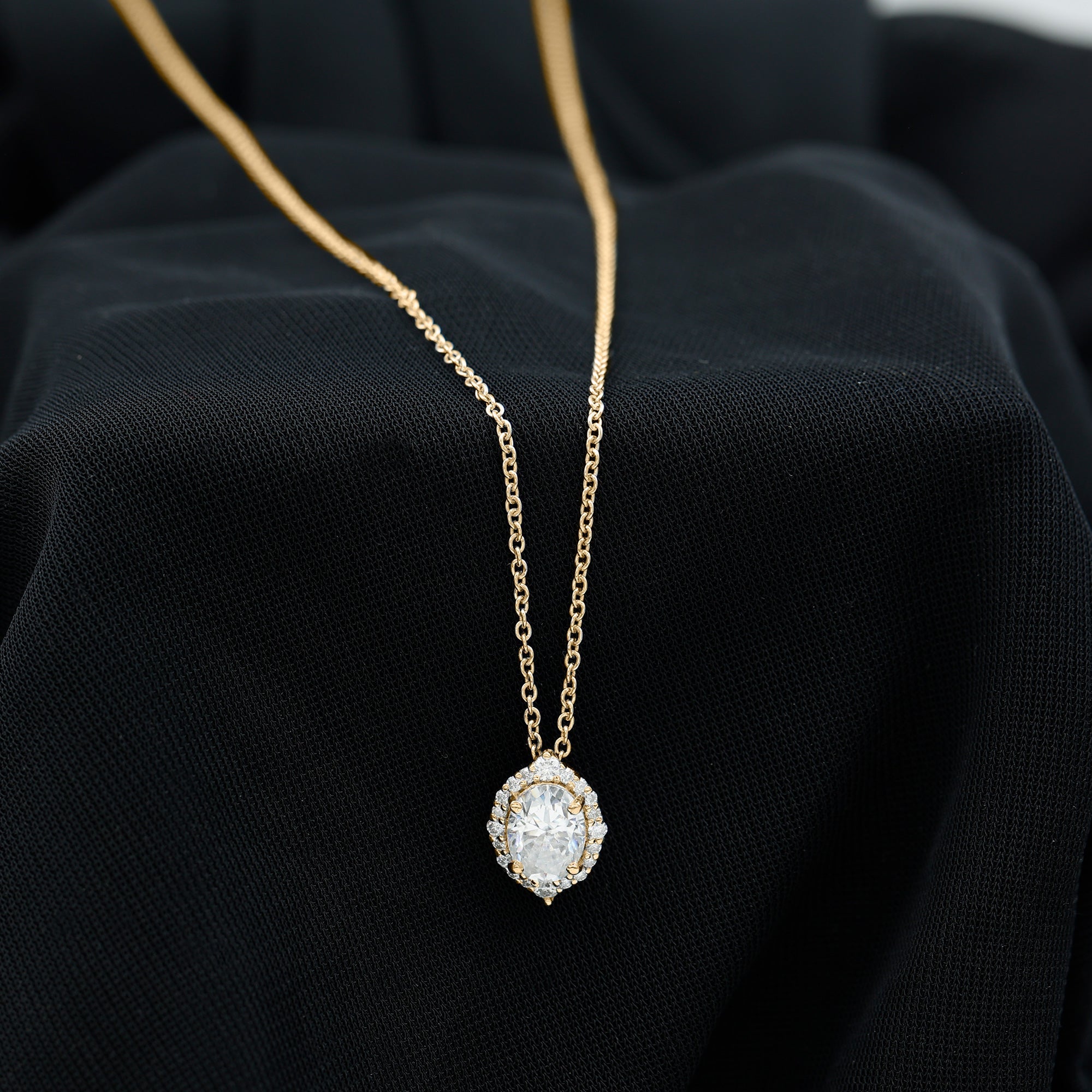 1.2 Carat Oval Shaped Lab Grown Diamond Wedding Necklace With Halo