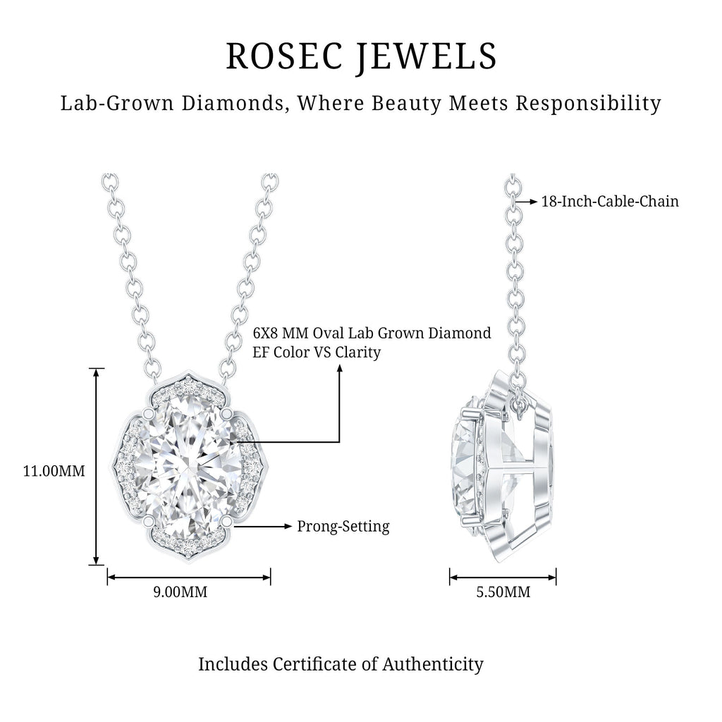 1.2 Carat Oval Shape Lab Grown Diamond Vintage Flower Necklace