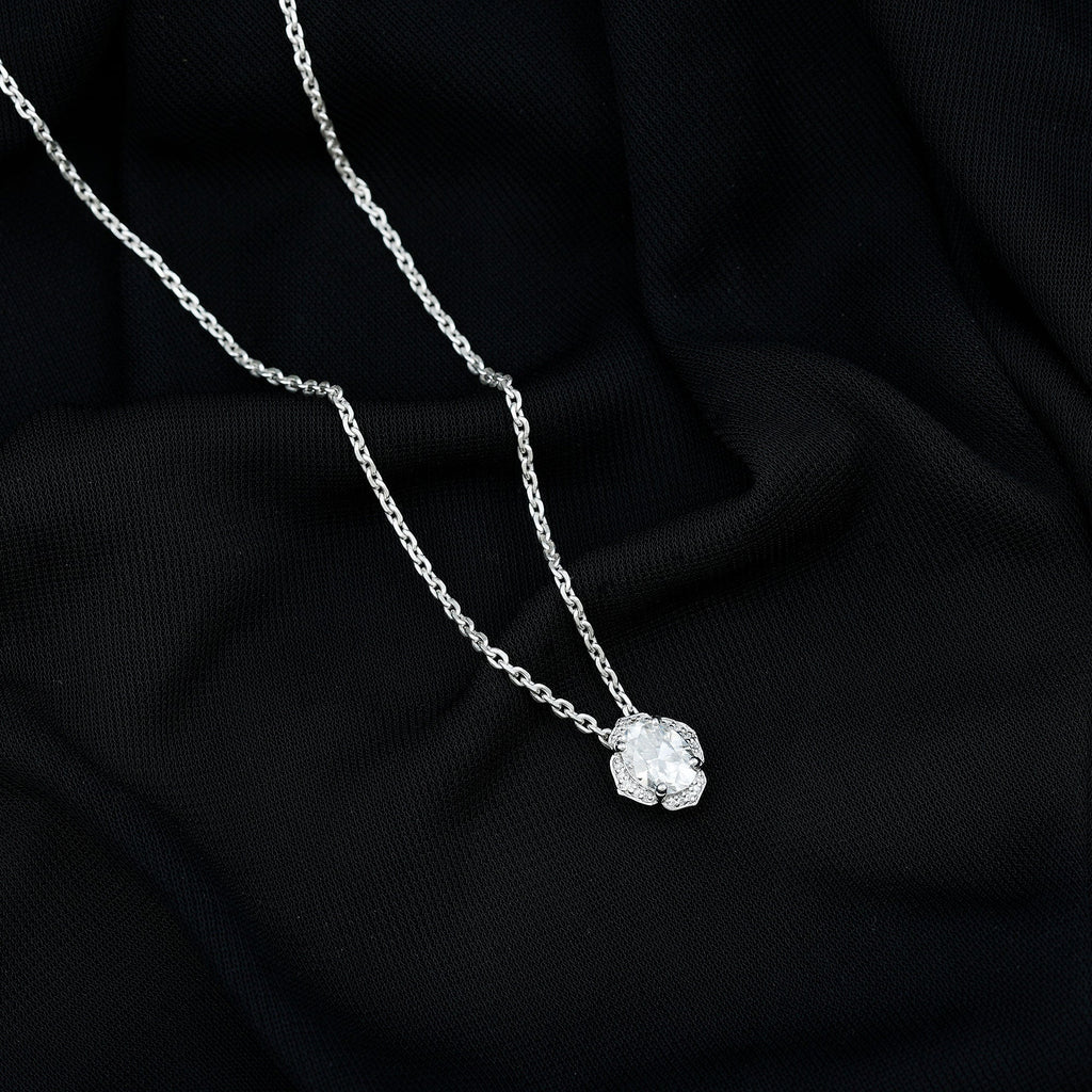 1.2 Carat Oval Shape Lab Grown Diamond Vintage Flower Necklace