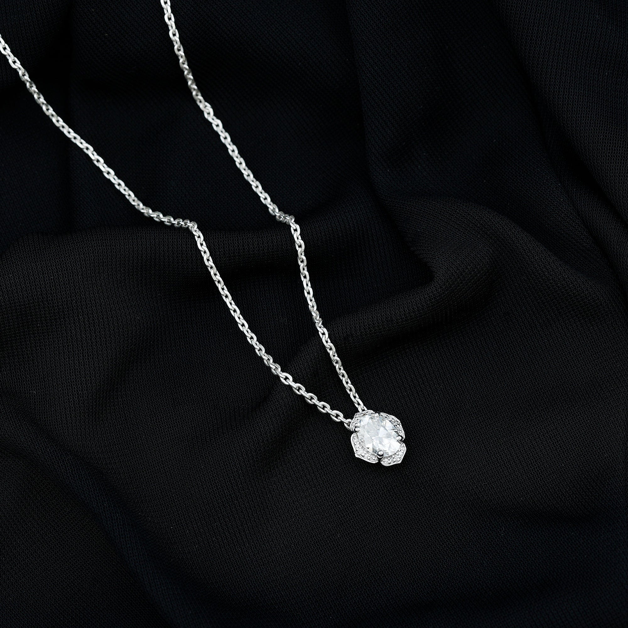 1.2 Carat Oval Shape Lab Grown Diamond Vintage Flower Necklace