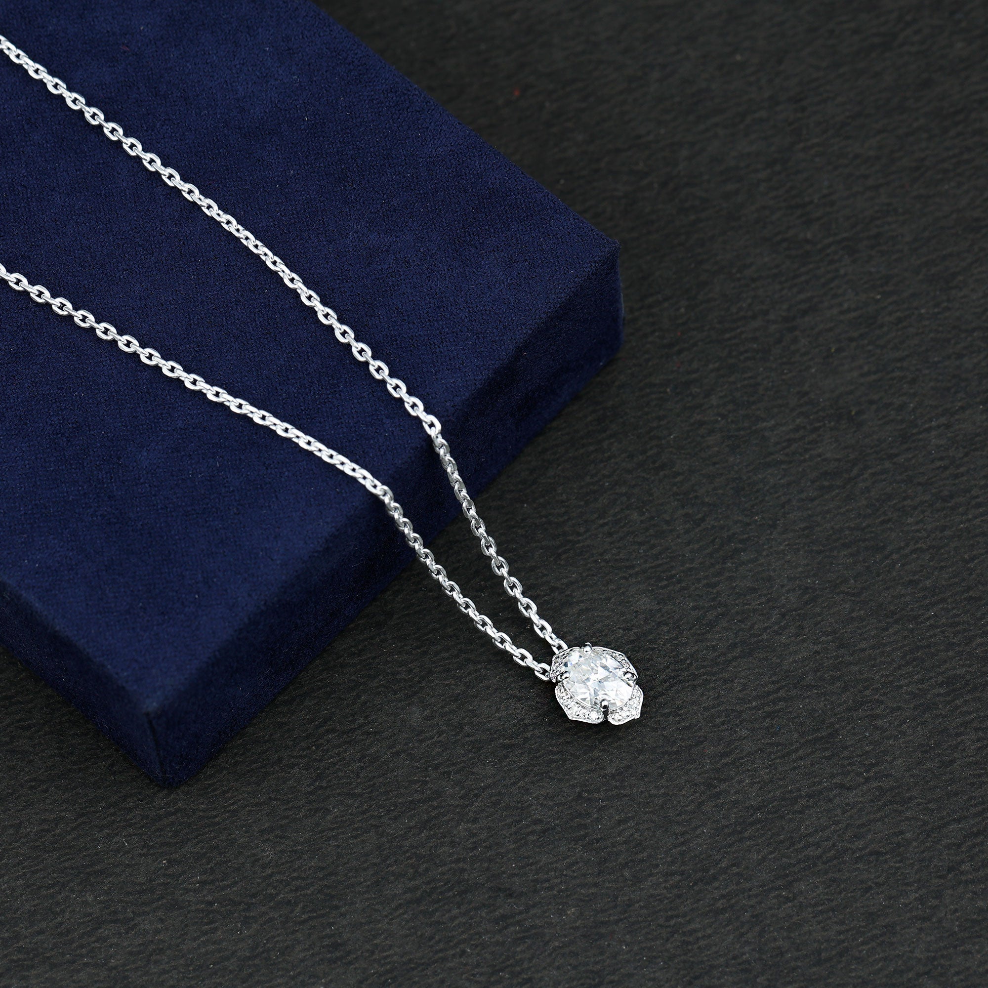 1.2 Carat Oval Shape Lab Grown Diamond Vintage Flower Necklace