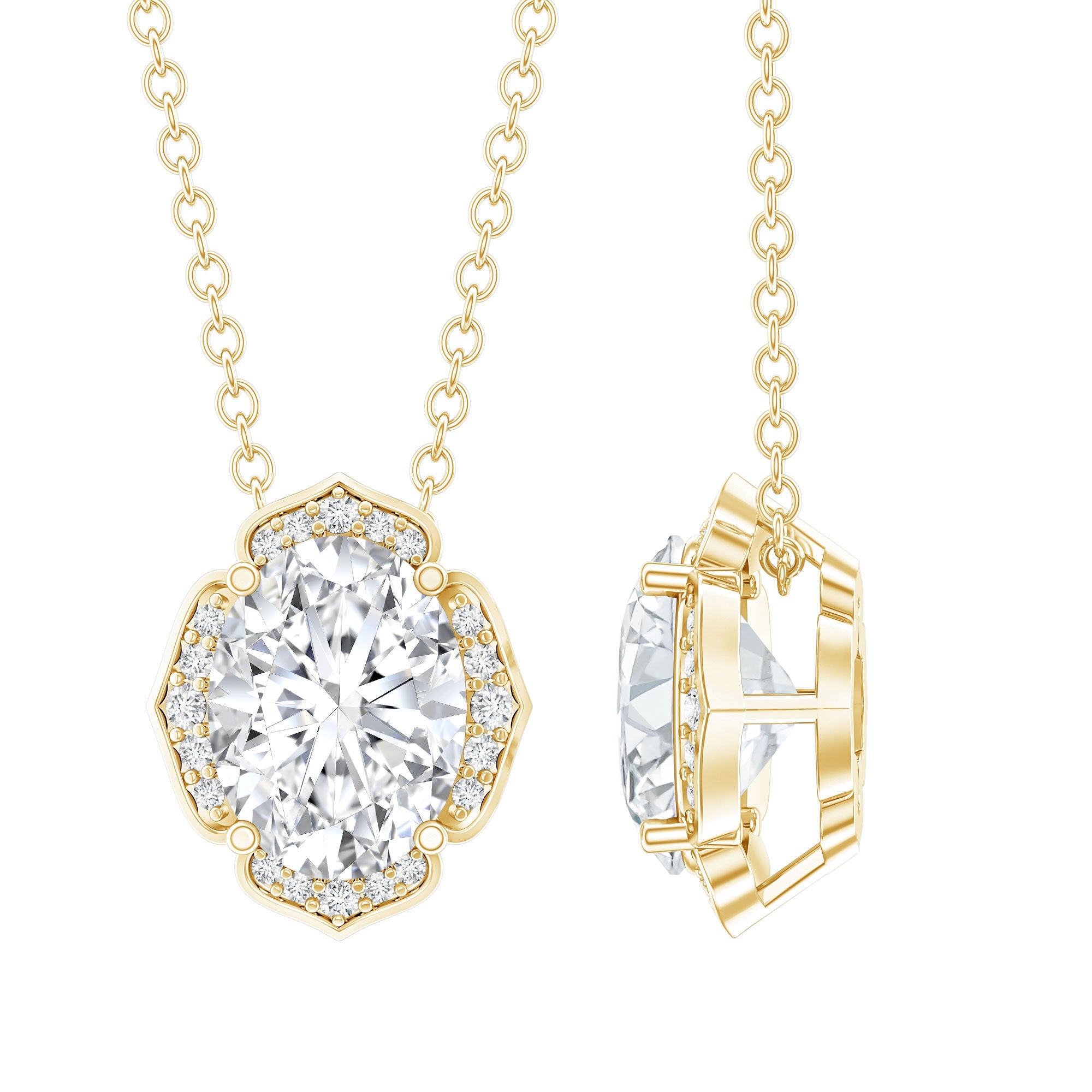 Lab Grown Diamond Necklace – 1.2 Carat Oval Diamond Pendant | Vintage Flower Halo