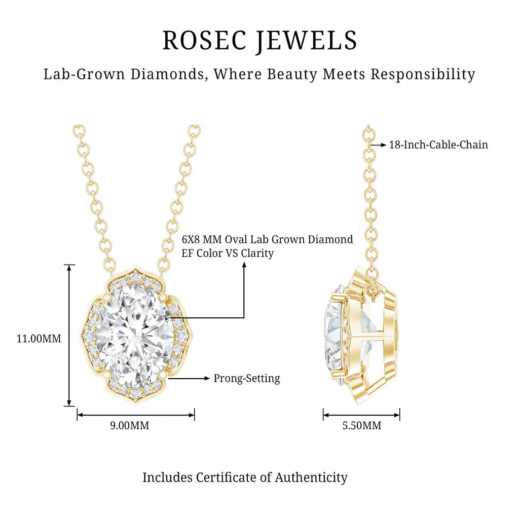 1.2 Carat Oval Shape Lab Grown Diamond Vintage Flower Necklace