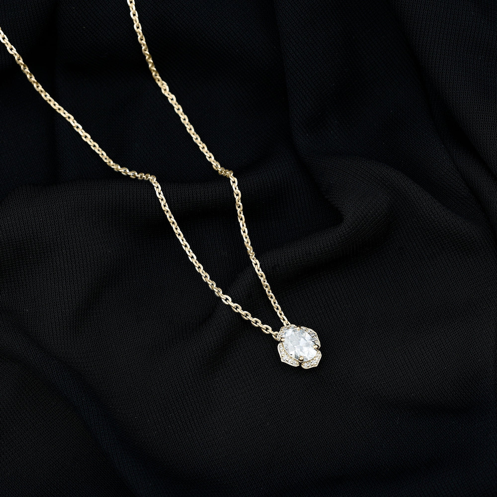 1.2 Carat Oval Shape Lab Grown Diamond Vintage Flower Necklace