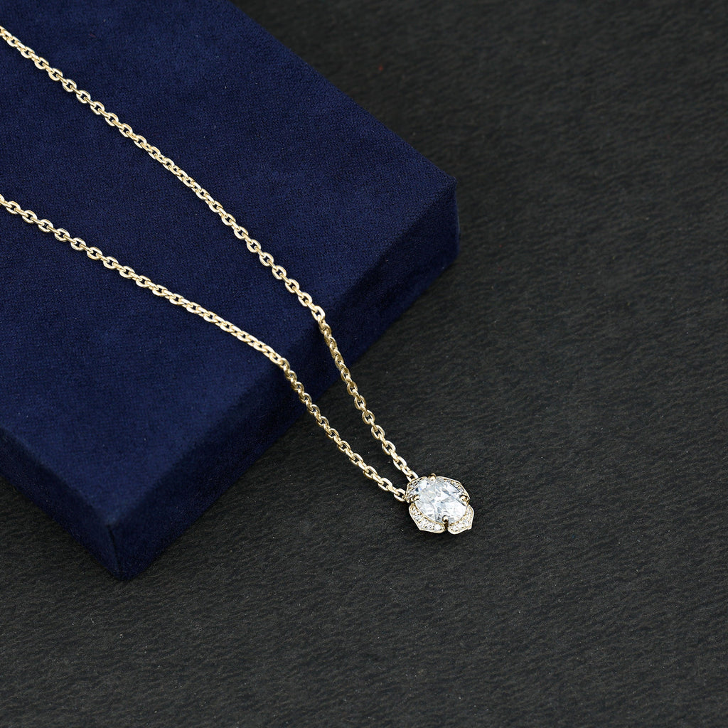 1.2 Carat Oval Shape Lab Grown Diamond Vintage Flower Necklace