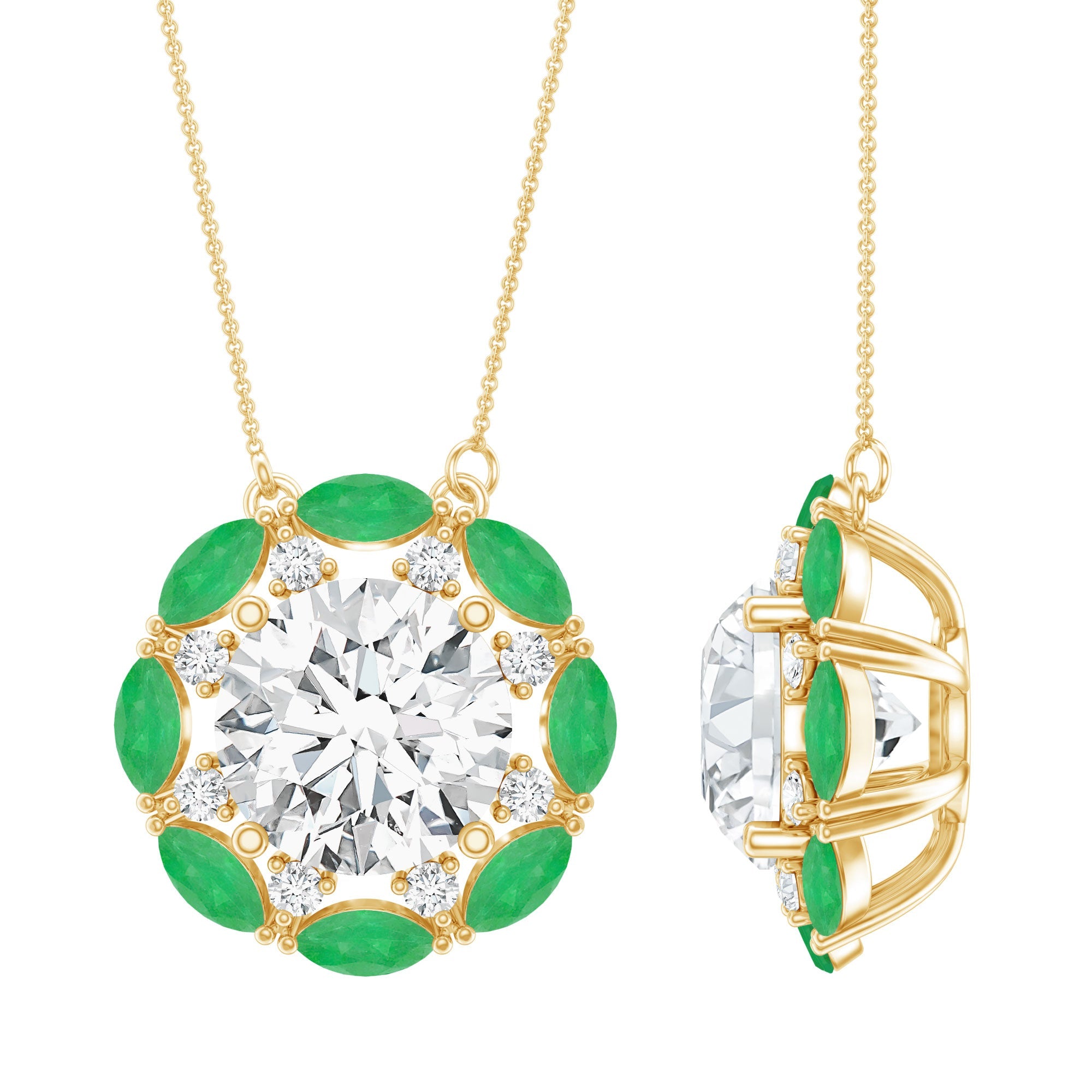 Lab Grown Diamond Necklace – 2 Carat Bridal Pendant With Emerald Stones