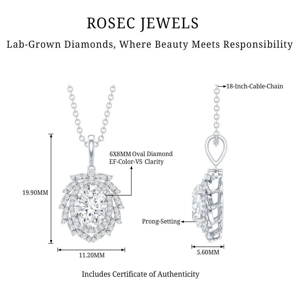 1.2 Carat Oval Lab Grown Diamond Vintage Necklace With Double Halo