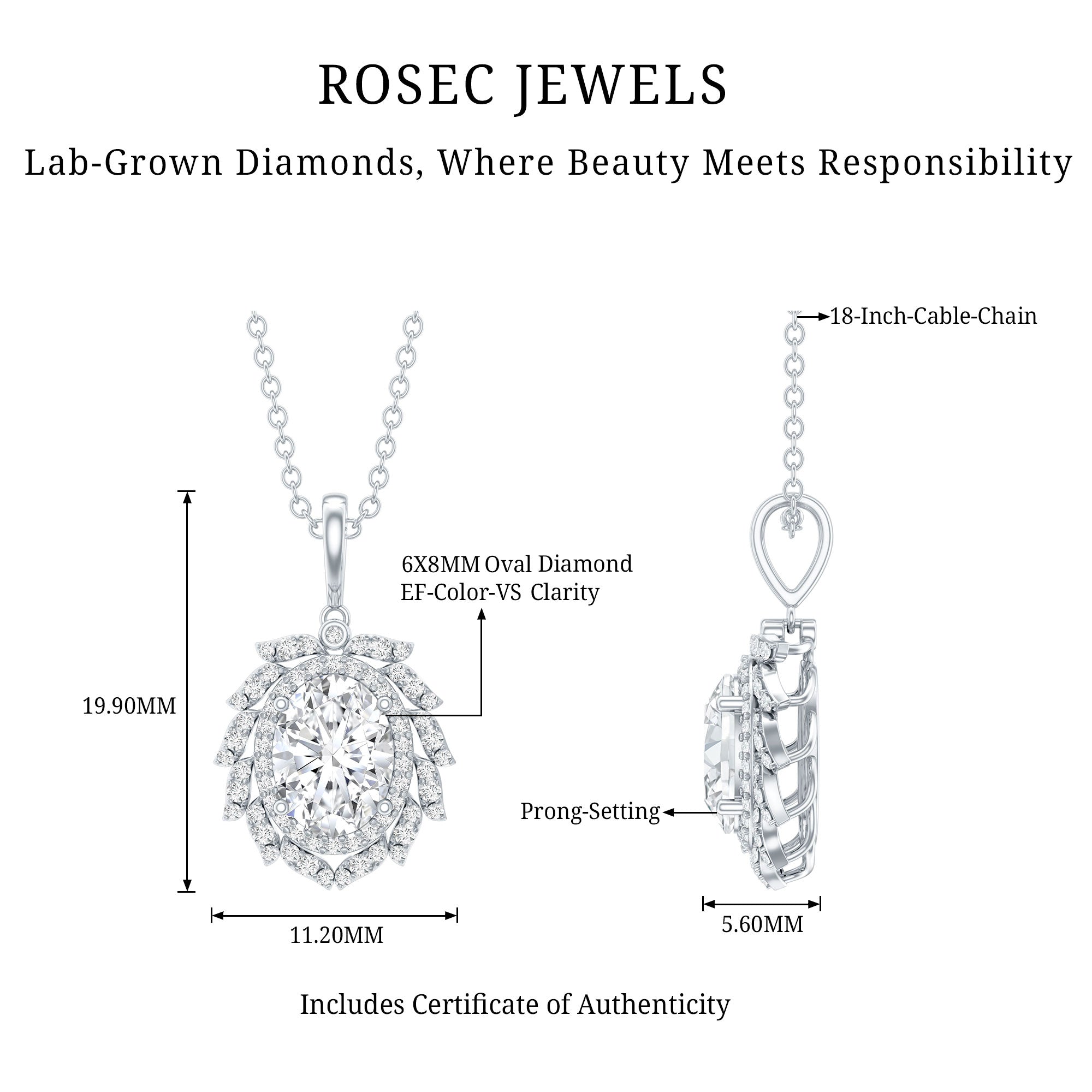 1.2 Carat Oval Lab Grown Diamond Vintage Necklace With Double Halo
