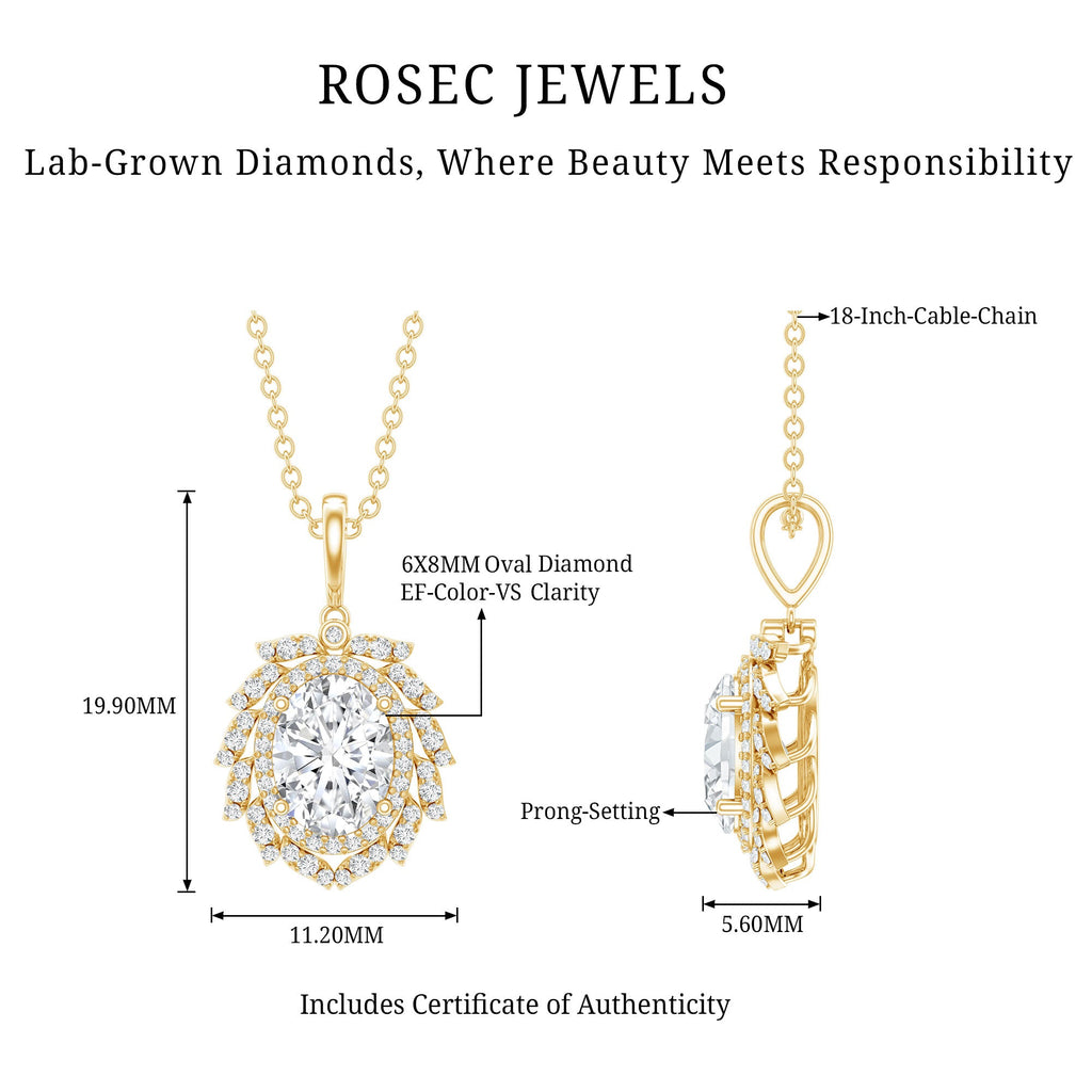 1.2 Carat Oval Lab Grown Diamond Vintage Necklace With Double Halo