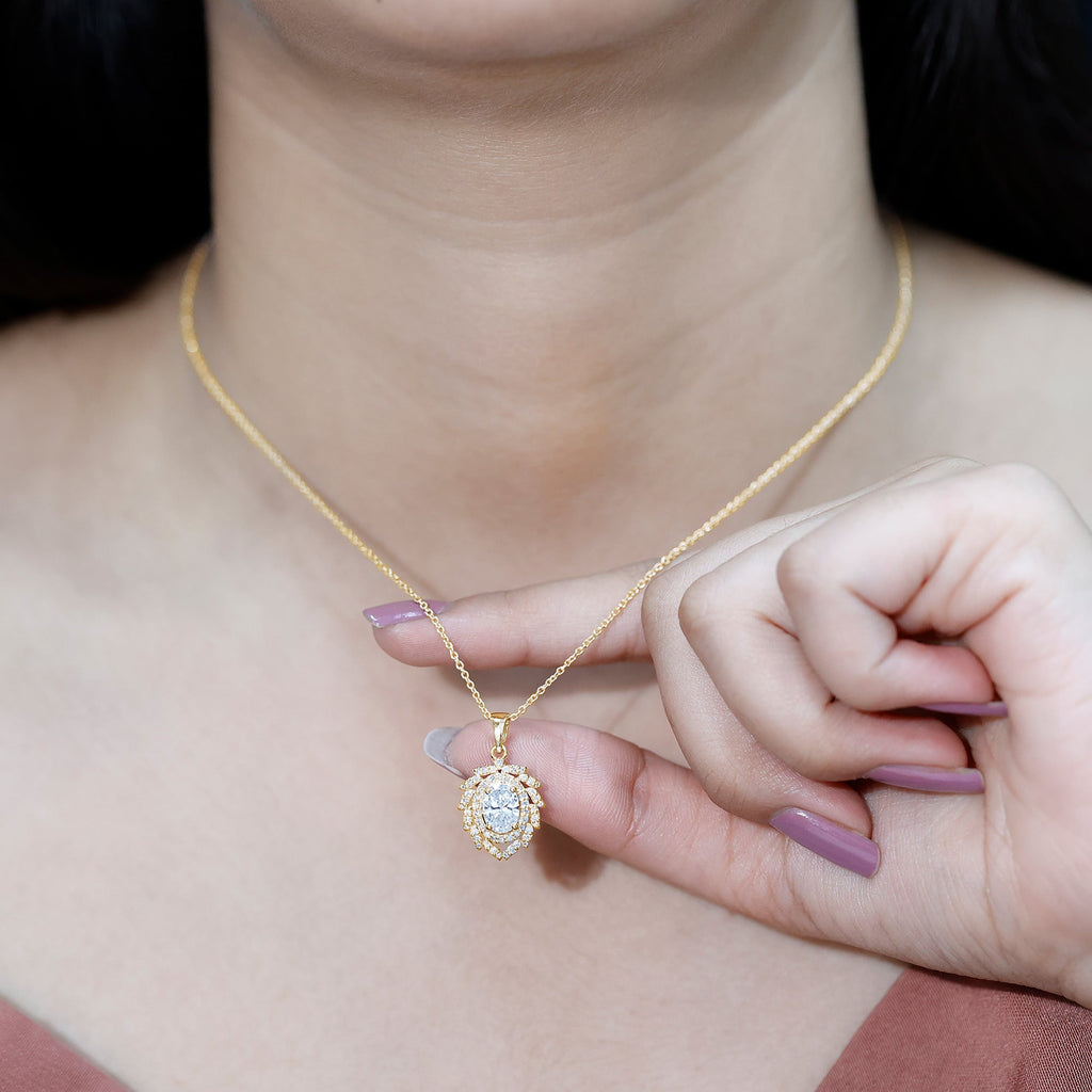 1.2 Carat Oval Lab Grown Diamond Vintage Necklace With Double Halo