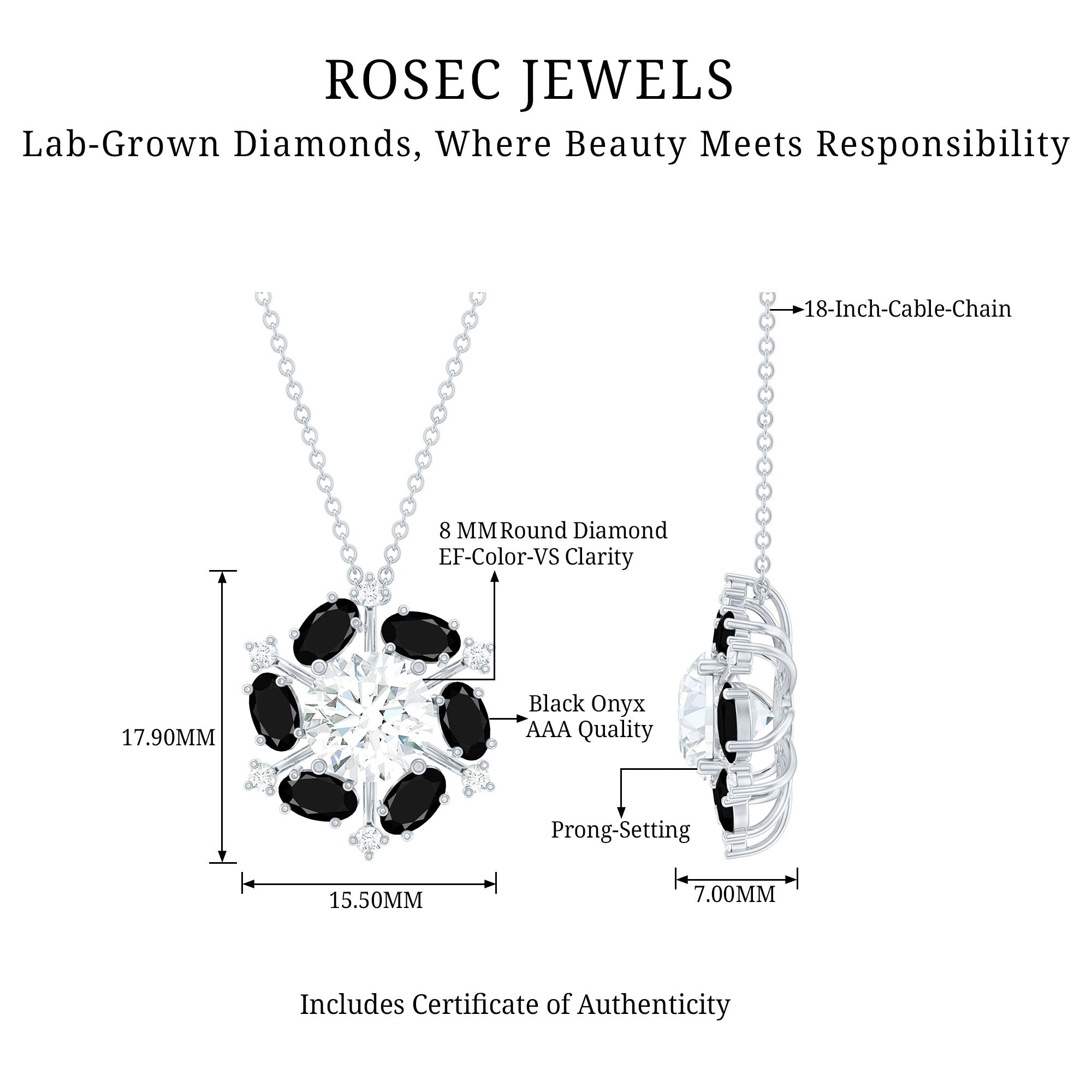 Lab Grown Diamond Cocktail Necklace With Black Onyx