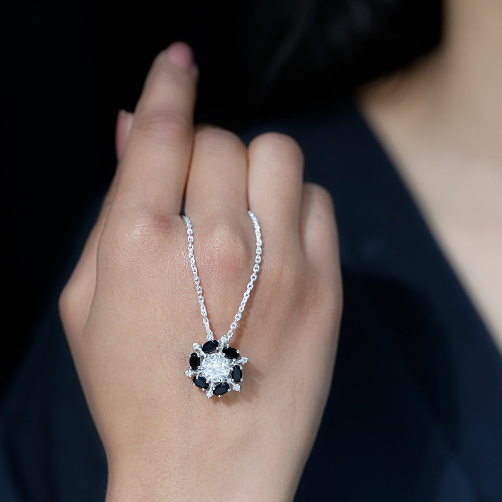Lab Grown Diamond Cocktail Necklace With Black Onyx