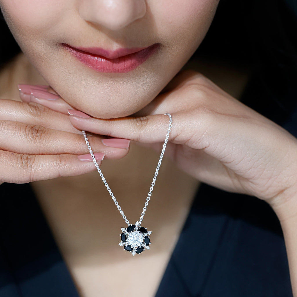 Lab Grown Diamond Cocktail Necklace With Black Onyx