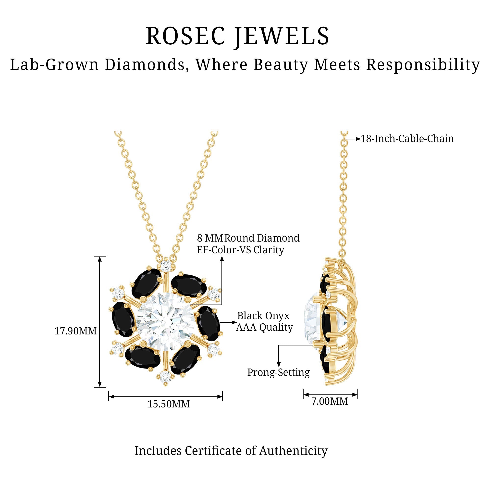 Lab Grown Diamond Cocktail Necklace With Black Onyx