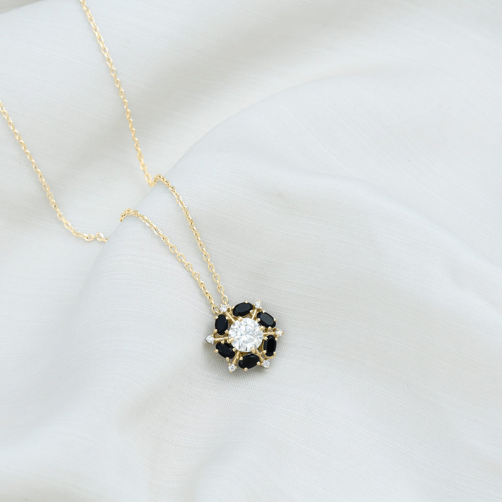Lab Grown Diamond Cocktail Necklace With Black Onyx