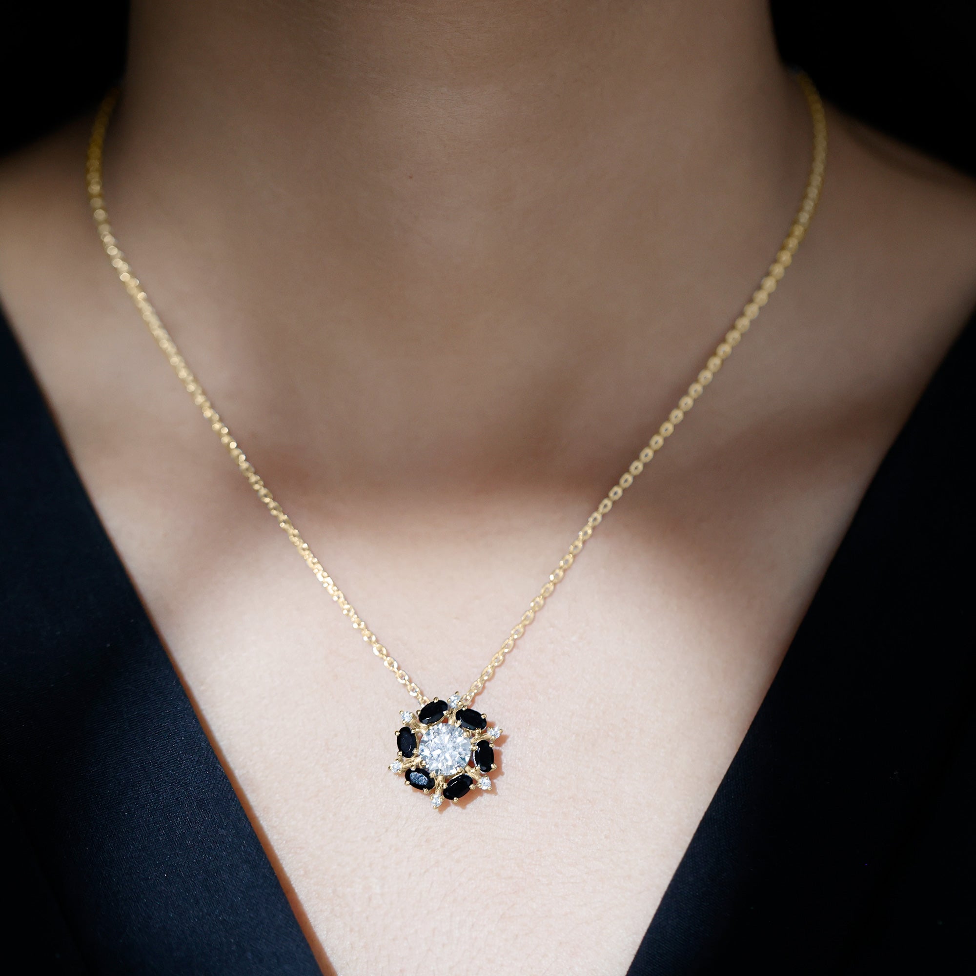 Lab Grown Diamond Cocktail Necklace With Black Onyx