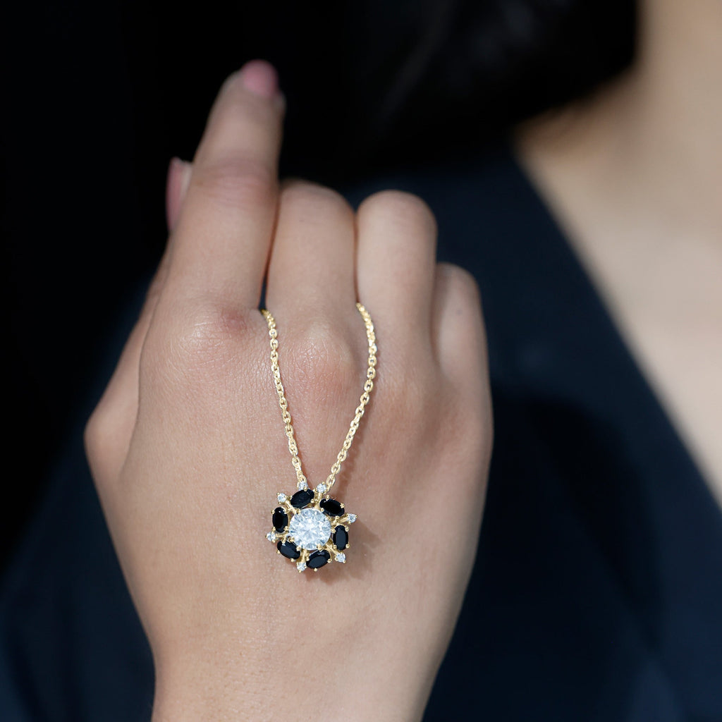 Lab Grown Diamond Cocktail Necklace With Black Onyx