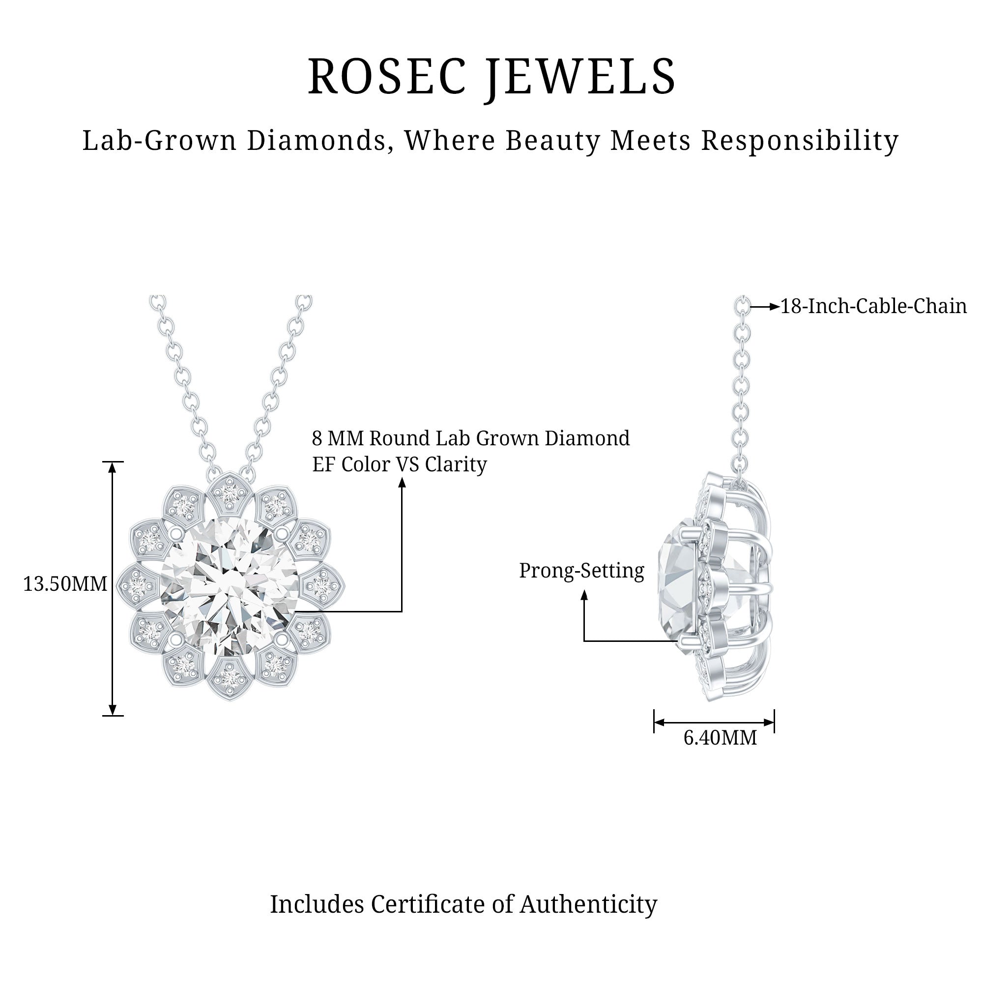 Certified 2 Carat Lab Grown Diamond Cocktail Necklace For Women