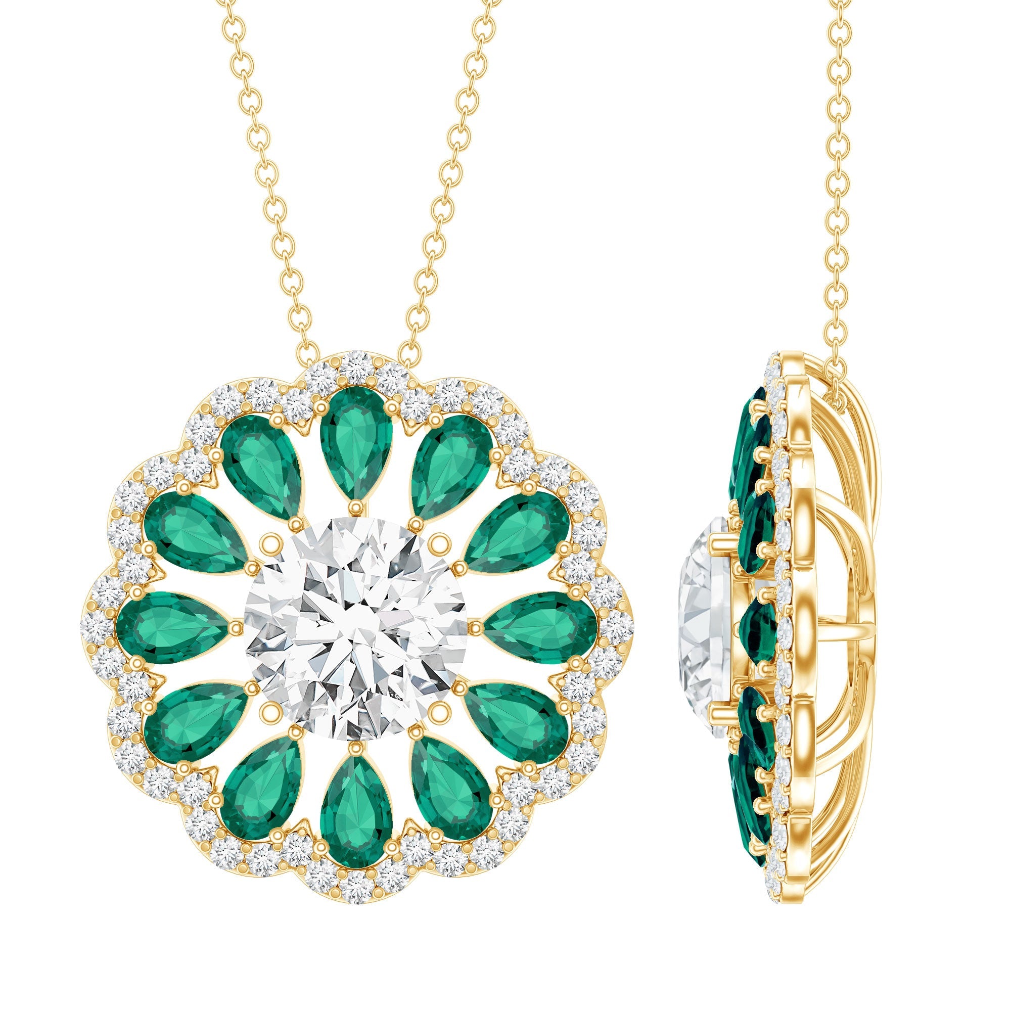 Lab Grown Diamond Necklace – 3 Carat Bridal Flower Pendant With Emerald Halo