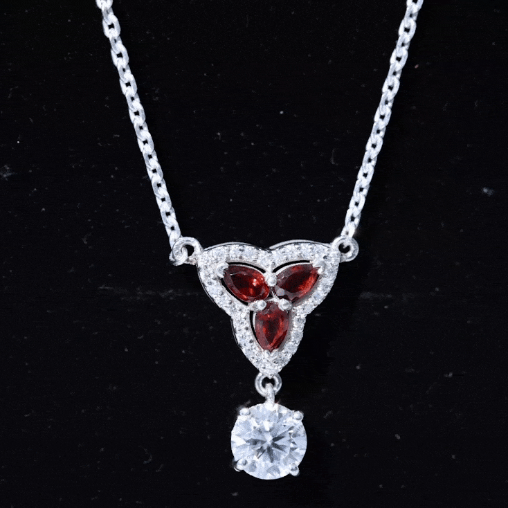 Lab Grown Diamond Necklace – Garnet Pendant With Round Cut Diamond Halo