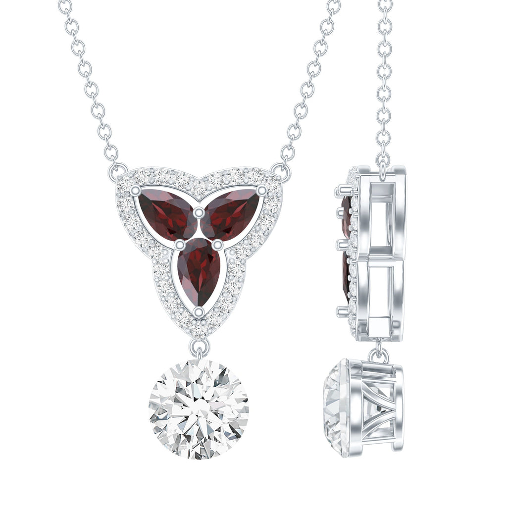 Lab Grown Diamond Necklace – Garnet Pendant With Round Cut Diamond Halo