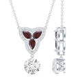 Lab Grown Diamond Necklace – Garnet Pendant With Round Cut Diamond Halo