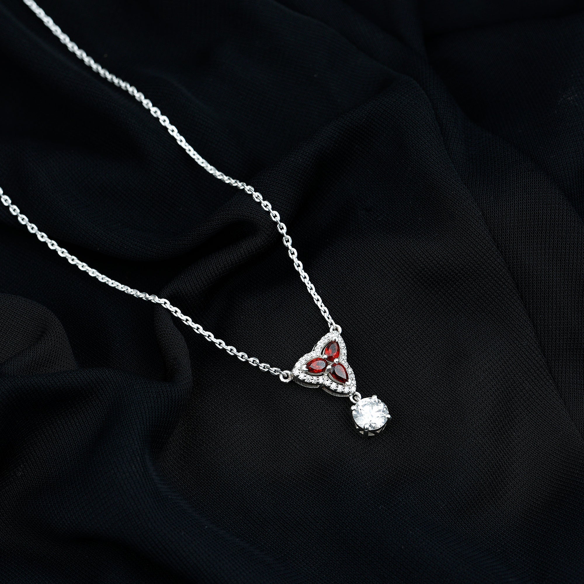 Lab Grown Diamond Necklace – Garnet Pendant With Round Cut Diamond Halo