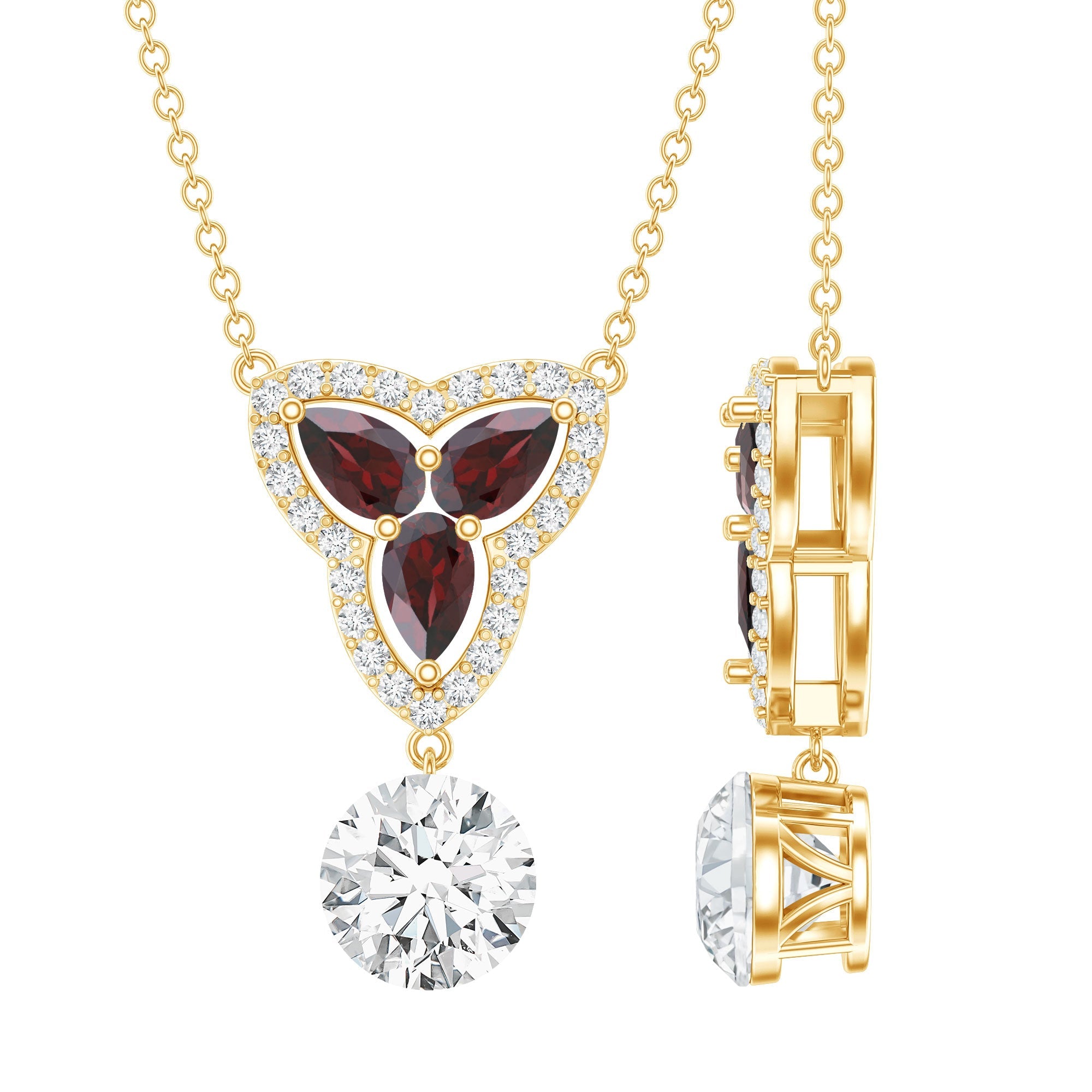 Lab Grown Diamond Necklace – Garnet Pendant With Round Cut Diamond Halo