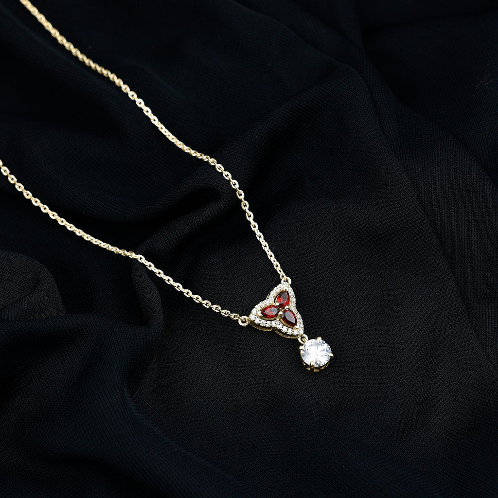 Lab Grown Diamond Necklace – Garnet Pendant With Round Cut Diamond Halo
