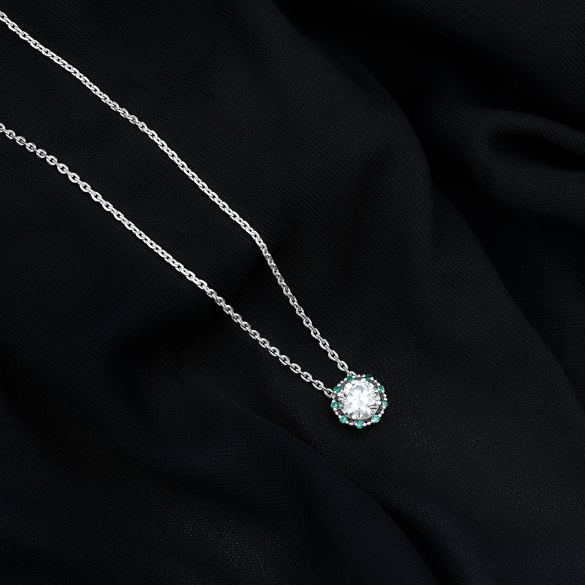Certified Lab 2 Carat Round Diamond Halo Necklace With Emerald