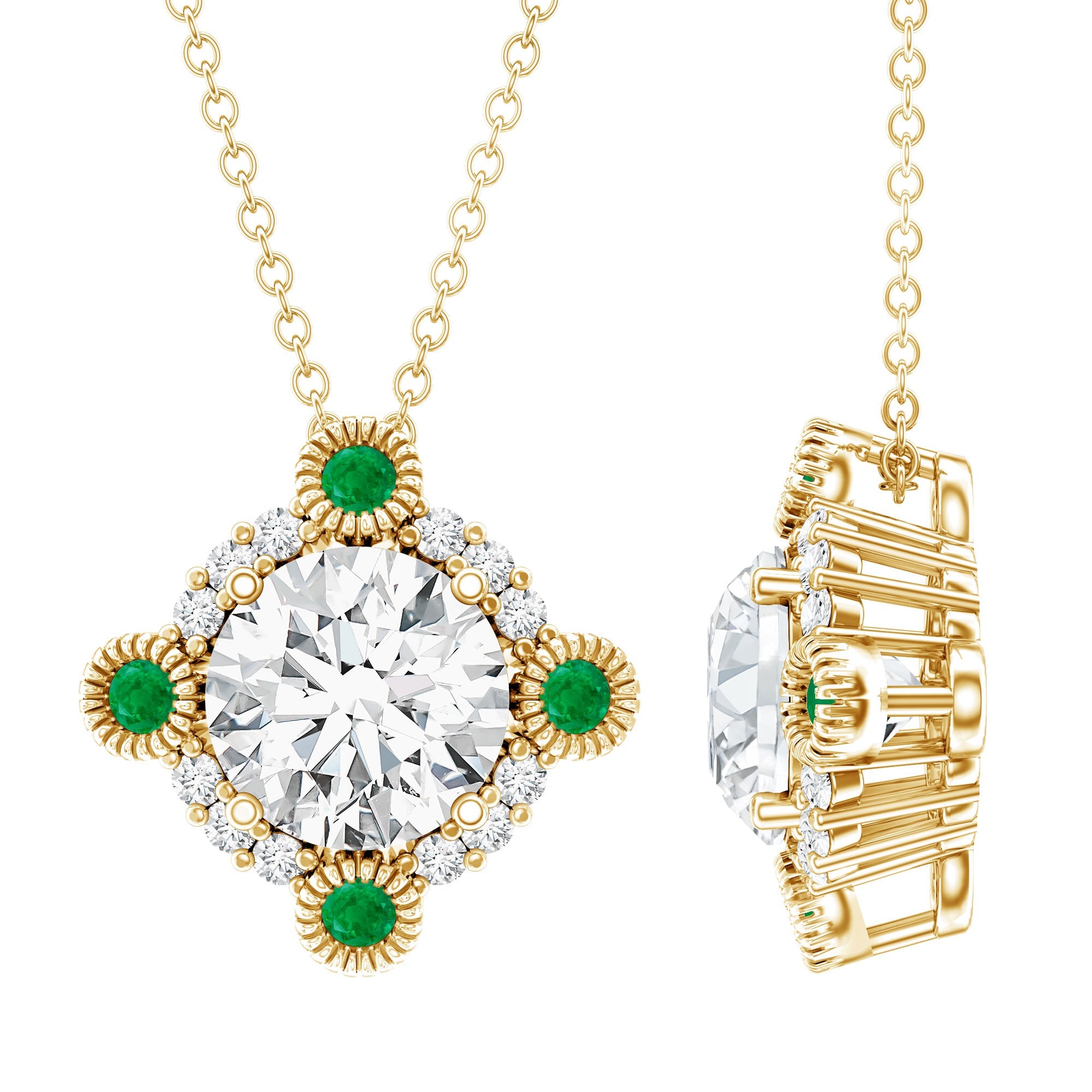 Lab Grown Diamond Necklace - Vintage Art Deco Emerald Pendant Bridal Jewelry