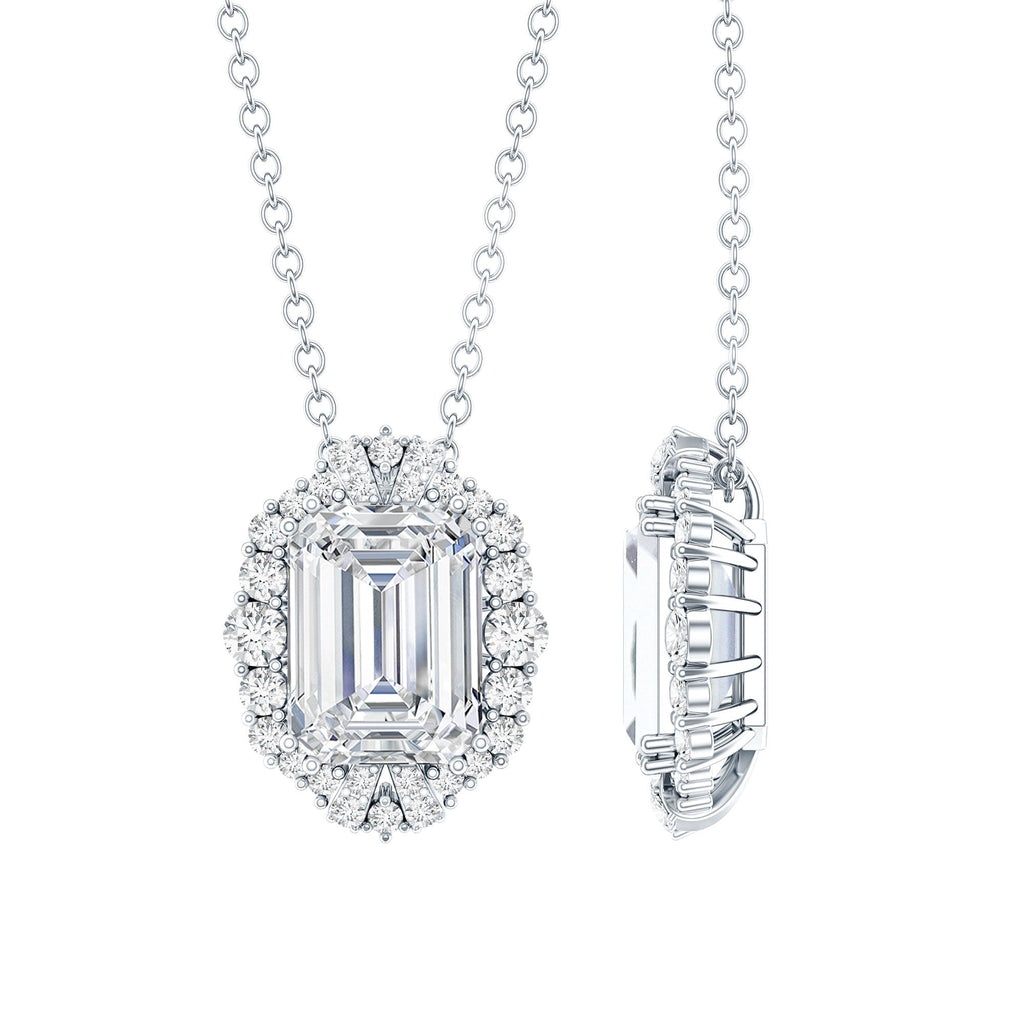 Certified 1.8 Carat Emerald Cut Lab Grown Diamond Statement Necklace With Halo