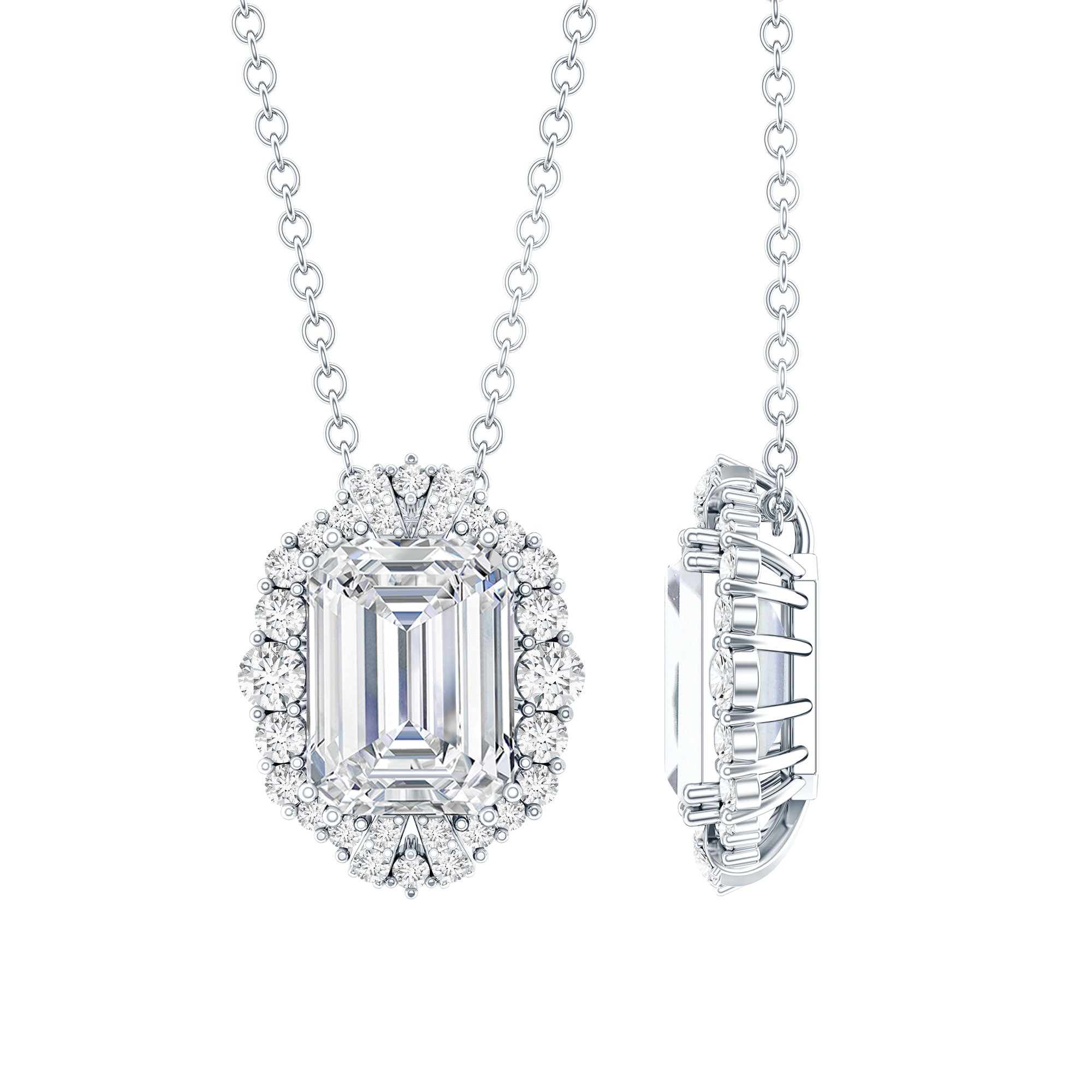 Certified 1.8 Carat Emerald Cut Lab Grown Diamond Statement Necklace With Halo