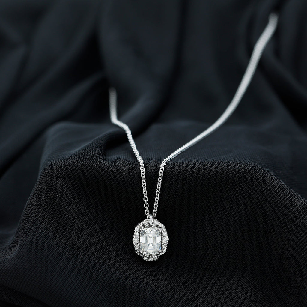 Certified 1.8 Carat Emerald Cut Lab Grown Diamond Statement Necklace With Halo