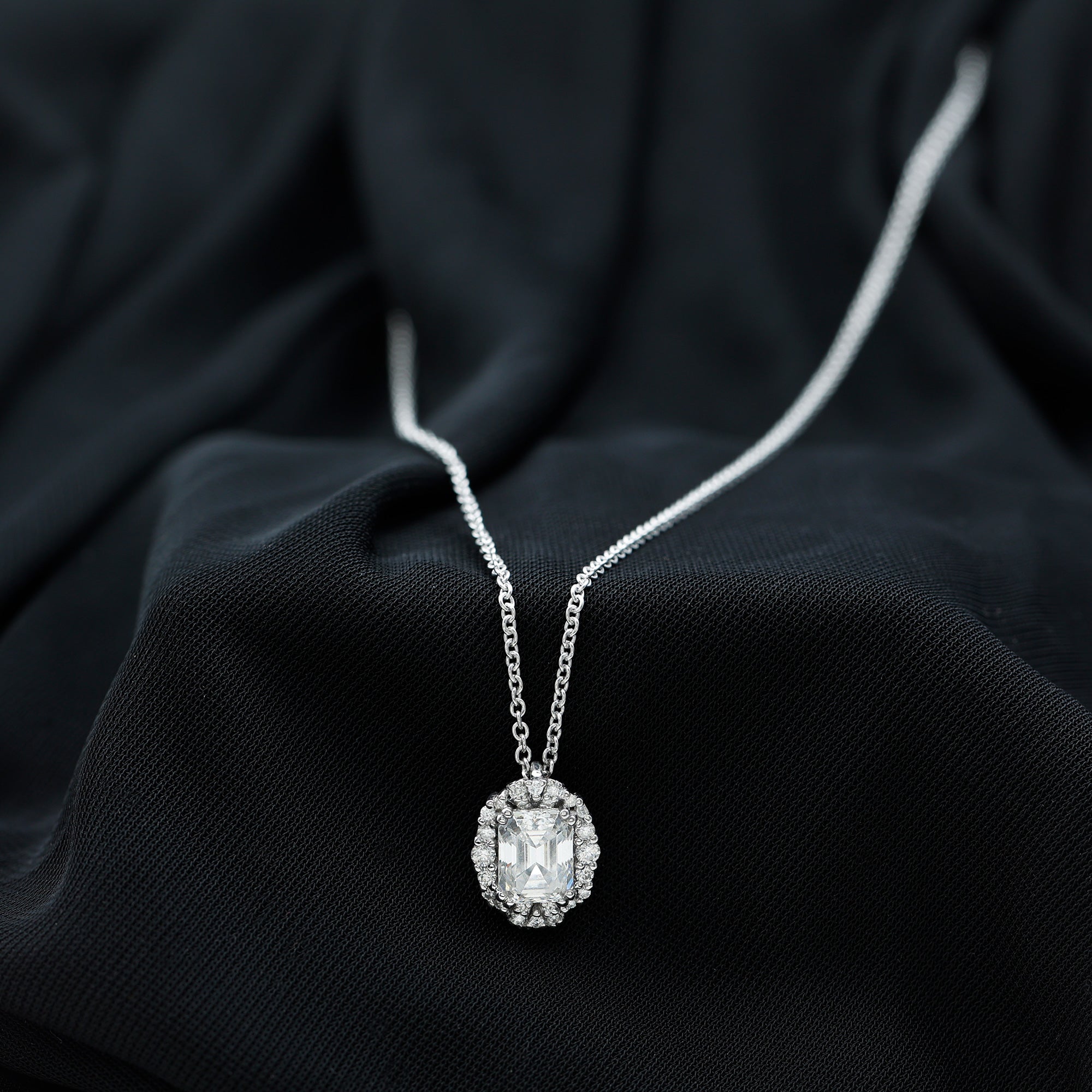 Certified 1.8 Carat Emerald Cut Lab Grown Diamond Statement Necklace With Halo