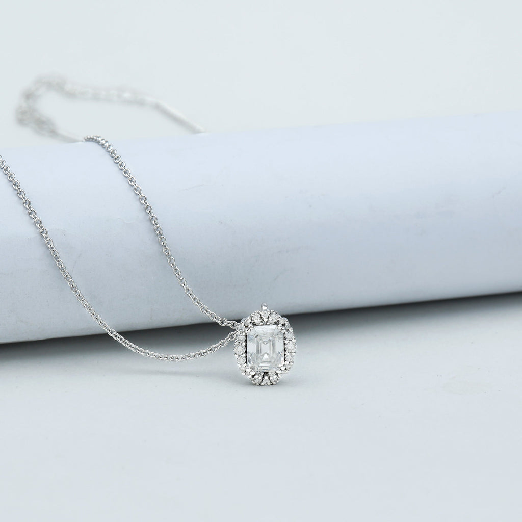 Certified 1.8 Carat Emerald Cut Lab Grown Diamond Statement Necklace With Halo