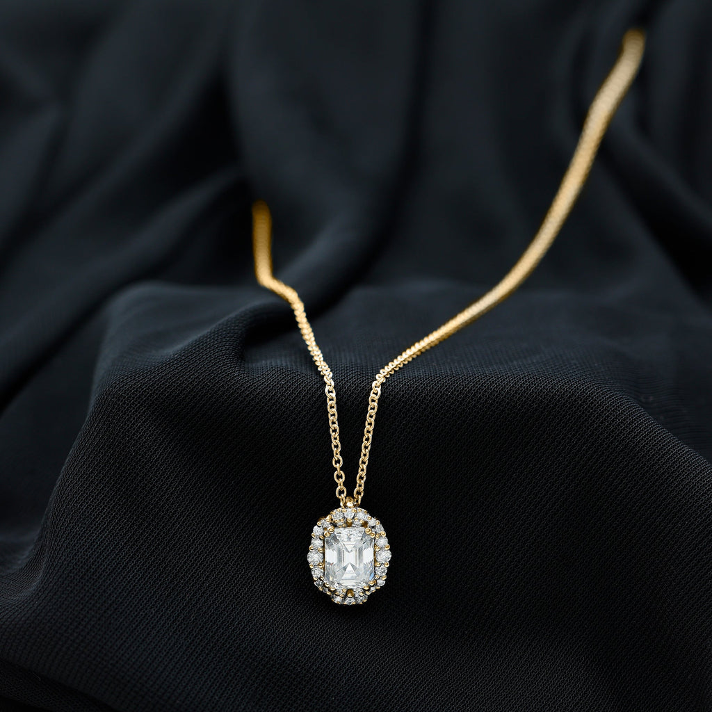 Certified 1.8 Carat Emerald Cut Lab Grown Diamond Statement Necklace With Halo