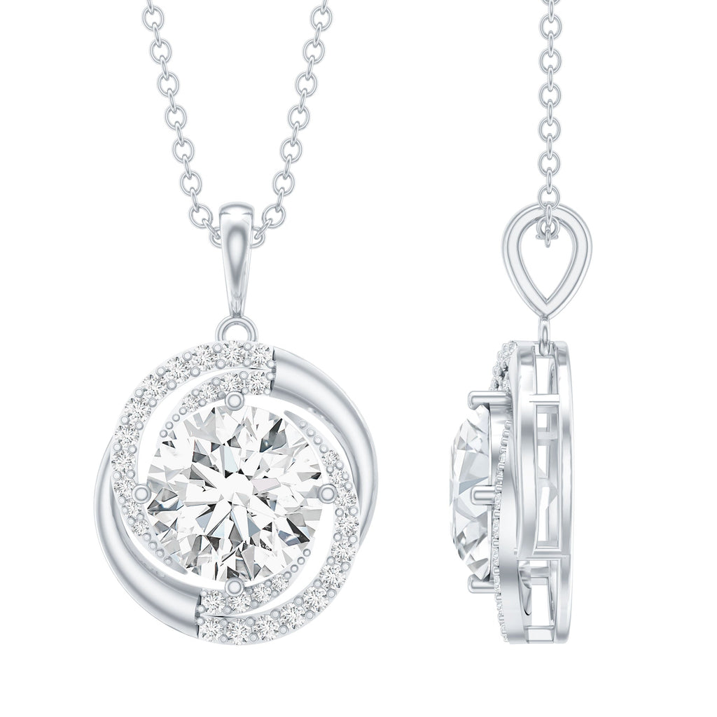 Prong Set 2 Carat Round Lab Grown Diamond Swirl Pendant Necklace
